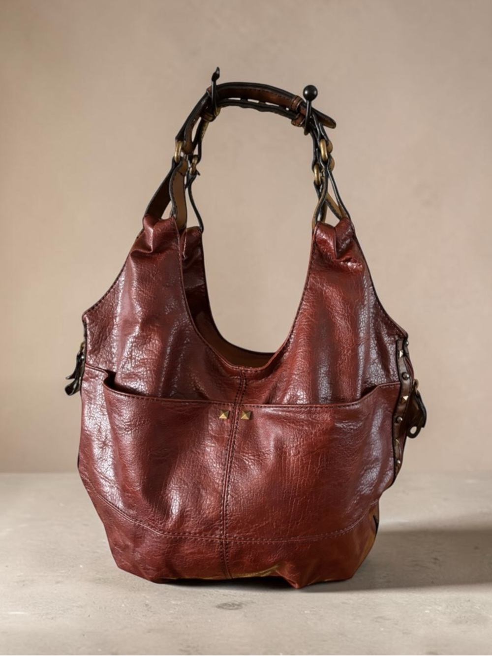 Ana Faux Leather Hobo Bag | Y2K Style | Reddish Wine Brown | Multi-Compartment